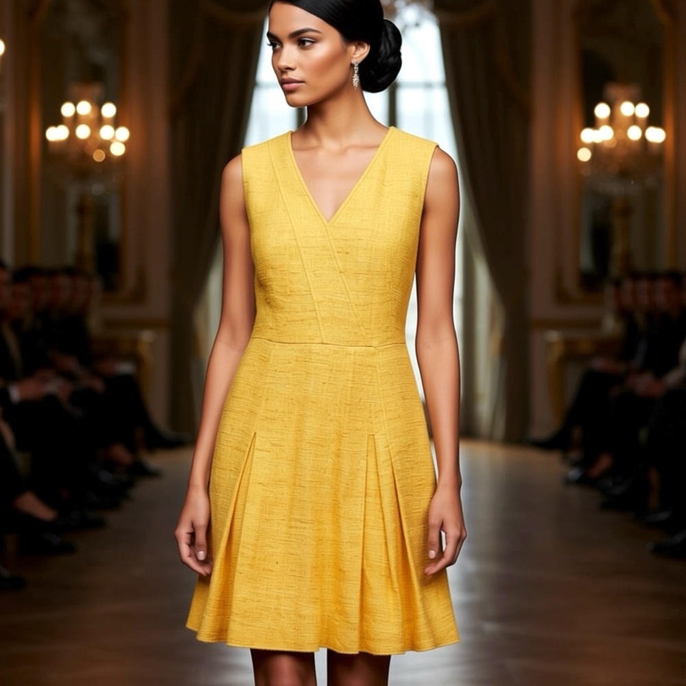 Akris Punto Silk Tweed Dress Pleated Summer Resort Old Money Country Club SZ 10